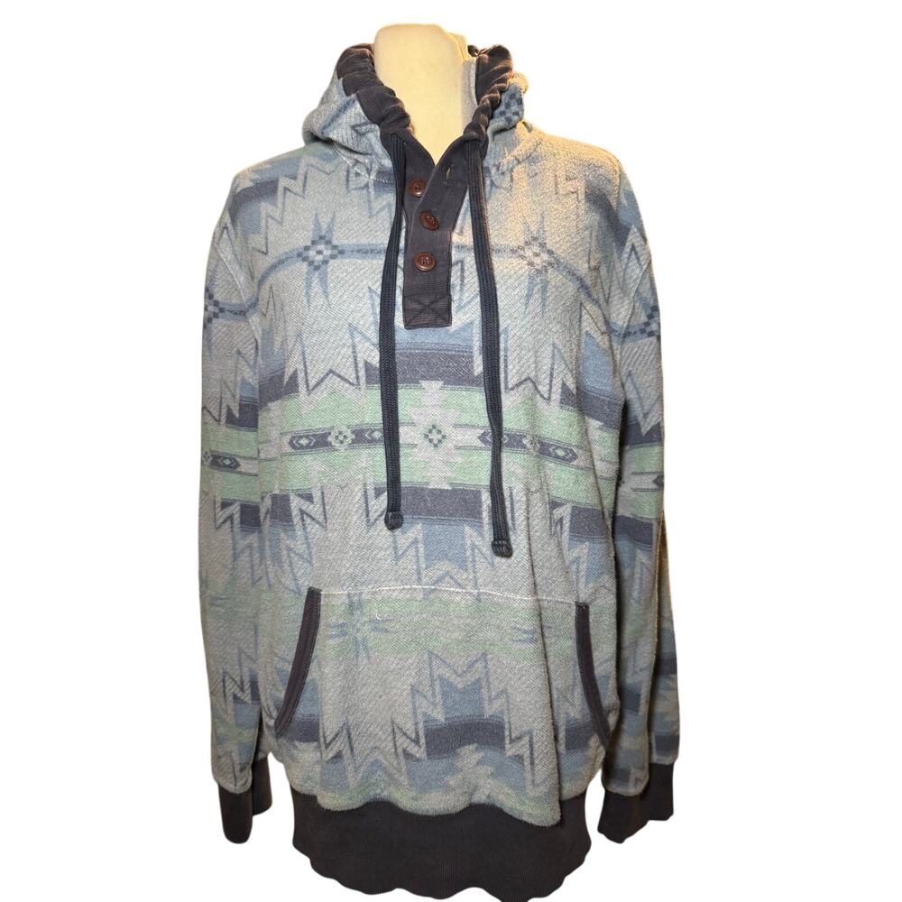 Faherty Good Feather Southwestern Hoodie, Cotton Baja Pullover, Men's Medium